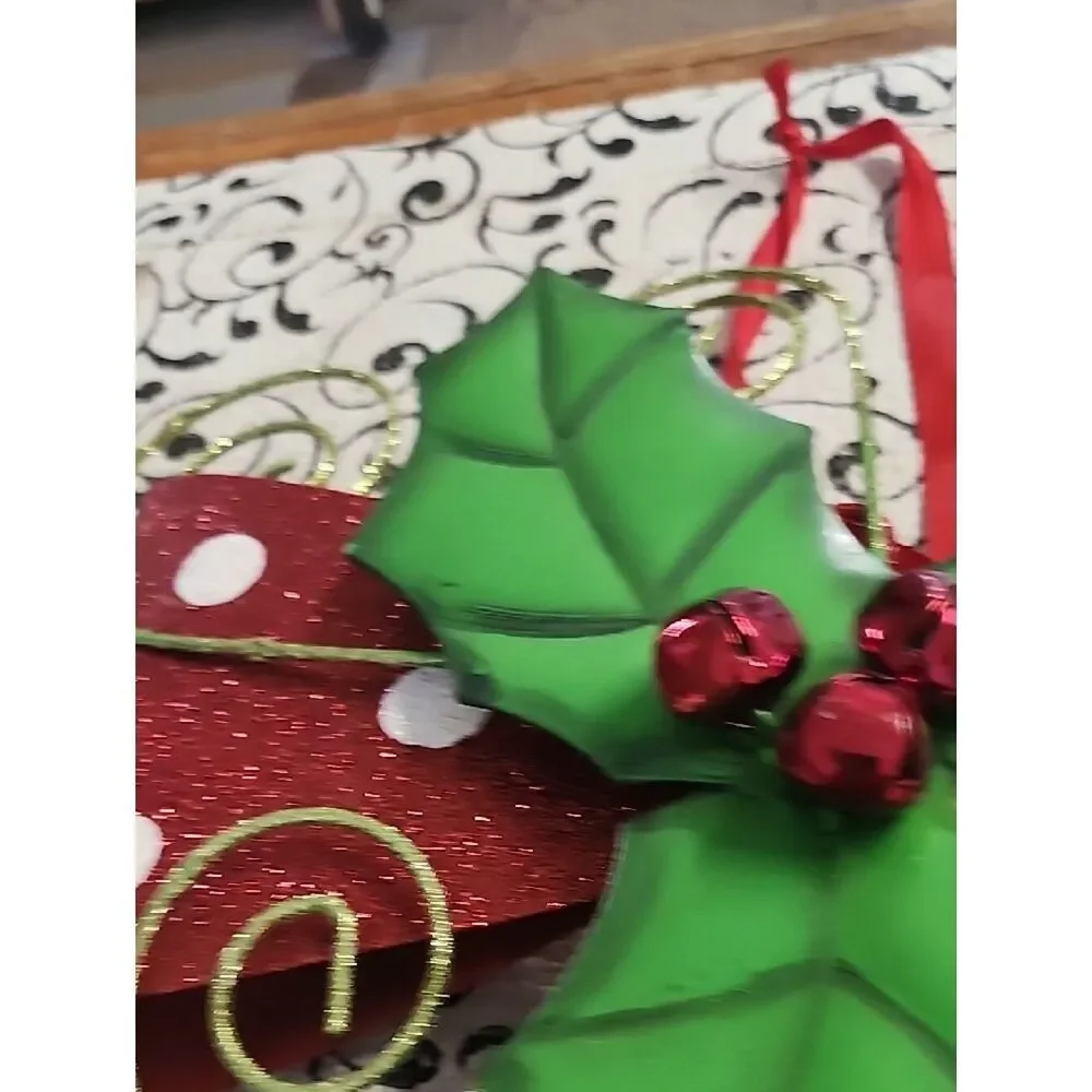 Holiday Red Polka Dot Bow with Green Holly Door Decration